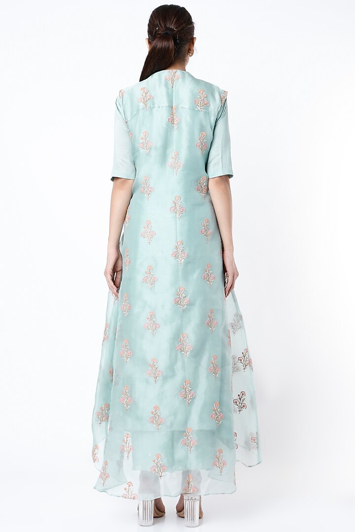 Powder Blue Embroidered Jacket Set by Vara By Vibha & Priti at Pernia's Pop Up Shop