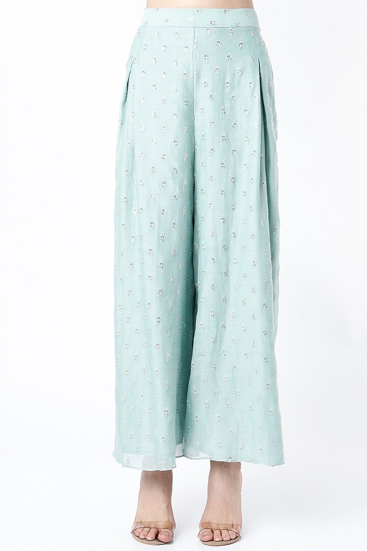 Powder Blue Embroidered Jacket Set by Vara By Vibha & Priti at Pernia's Pop Up Shop