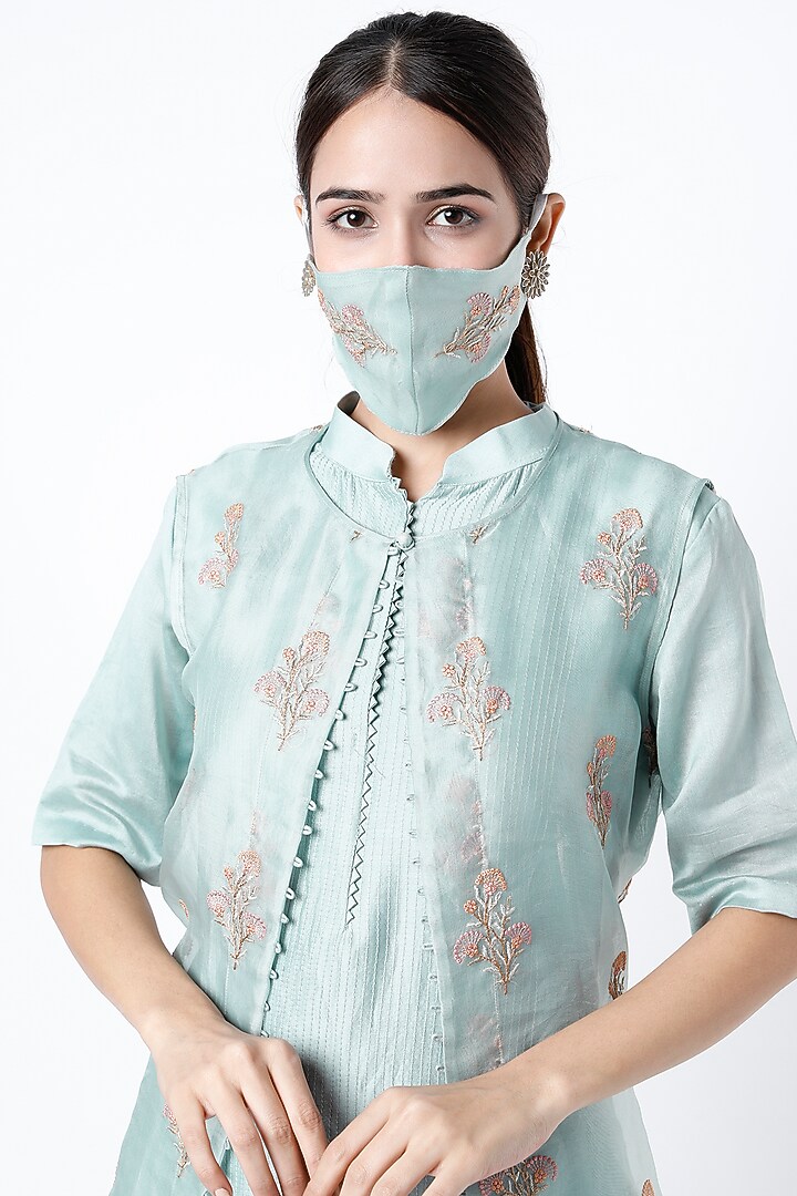 Powder Blue Embroidered Jacket Set by Vara By Vibha & Priti at Pernia's Pop Up Shop