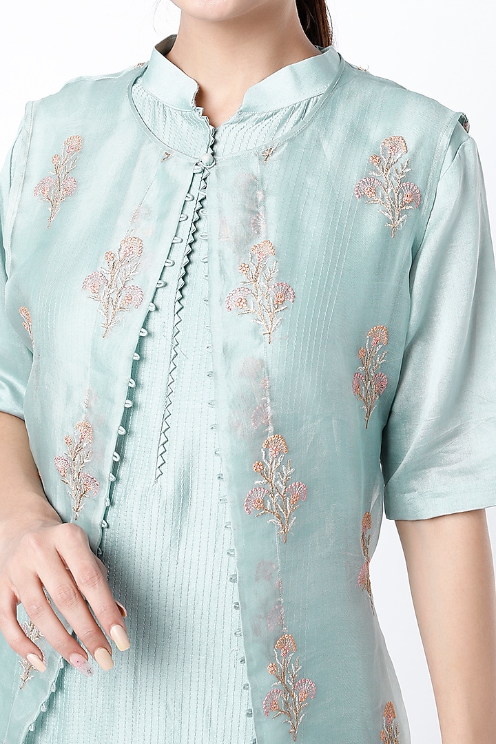 Powder Blue Embroidered Jacket Set by Vara By Vibha & Priti at Pernia's Pop Up Shop