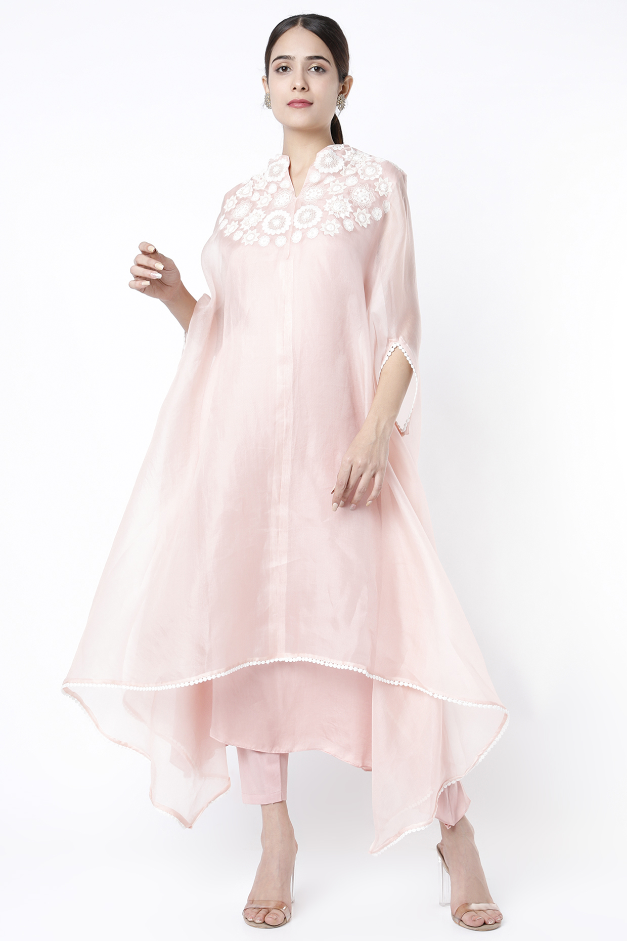 Blush Pink Layered Cape Tunic Set by Vara By Vibha & Priti at Pernia's Pop Up Shop