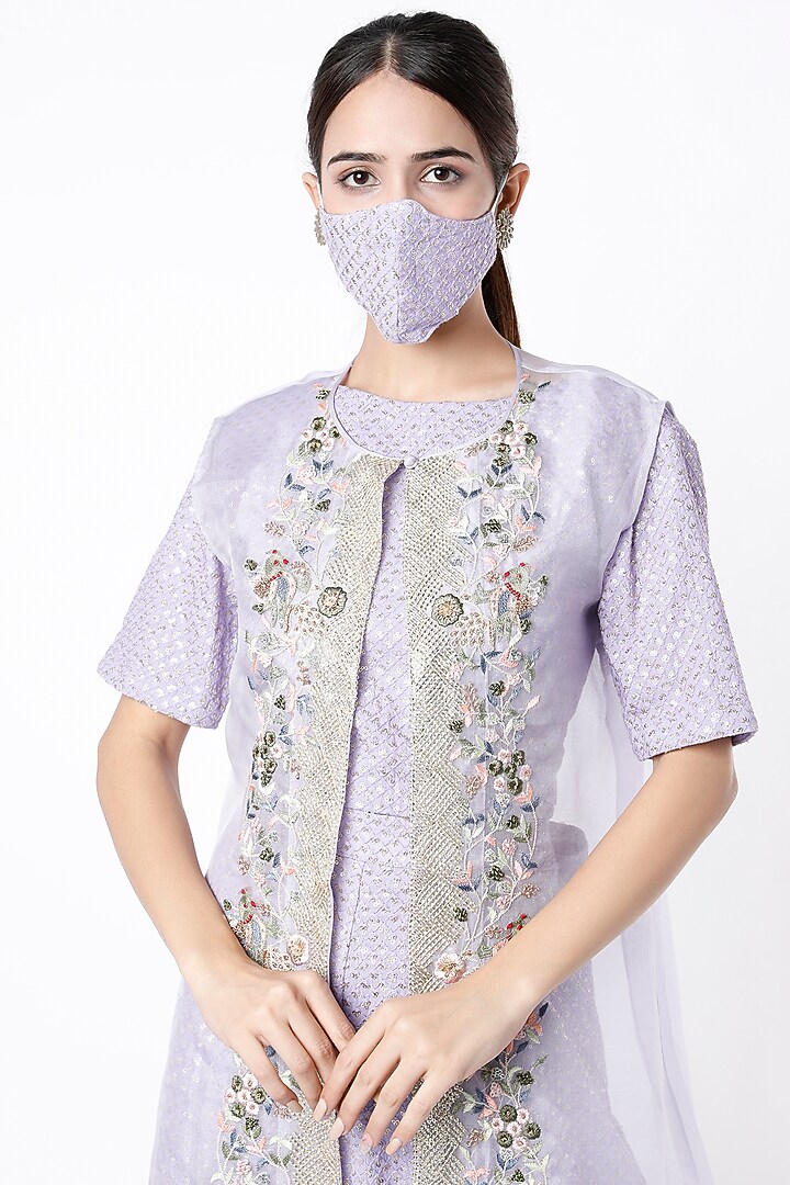 Lilac Embroidered Jacket Set by Vara By Vibha & Priti at Pernia's Pop Up Shop