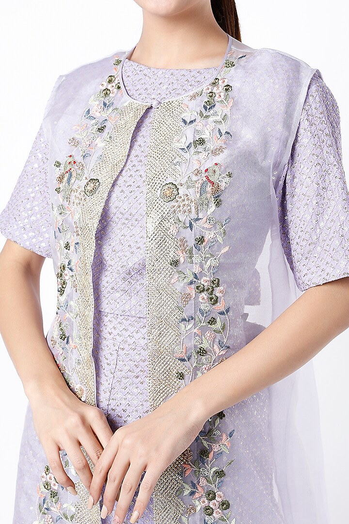Lilac Embroidered Jacket Set by Vara By Vibha & Priti at Pernia's Pop Up Shop