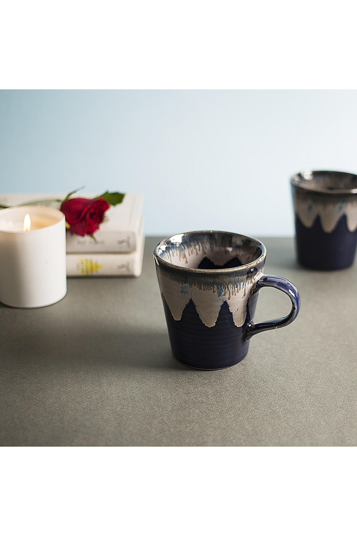 Blue & Beige Handcrafted Mugs (Set of 2) by H2H at Pernia's Pop Up Shop
