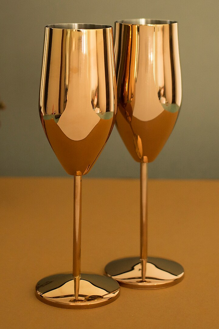 Rose Gold Champagne Flute Glasses (Set of 2) by H2H
