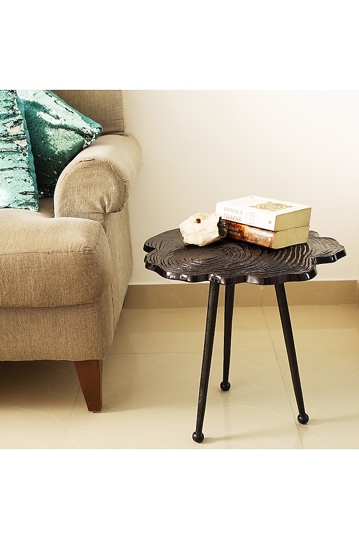 Wooden Bark Textured Metal Topped Table With Black Polish by H2H