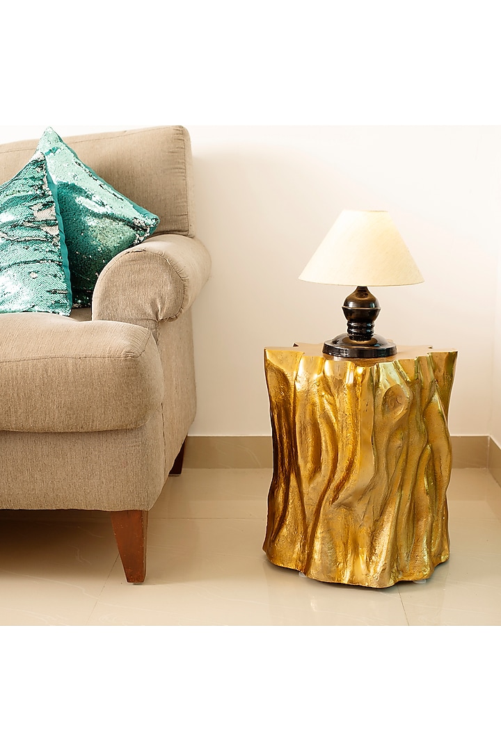 Gold Polished Handcrafted Gilded Bark Table by H2H