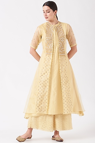Yellow Embroidered Jacket Set by Vara By Vibha & Priti