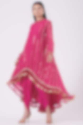 Electric Pink Georgette Dhoti Set by Vvani by Vani Vats