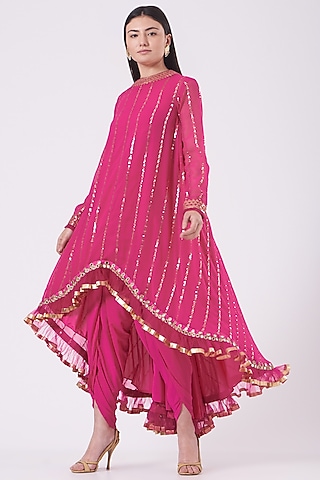 Electric Pink Georgette Dhoti Set by Vvani by Vani Vats