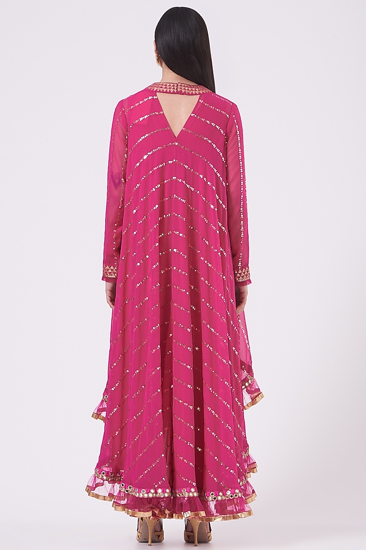 Electric Pink Georgette Dhoti Set by Vvani by Vani Vats at Pernia's Pop Up Shop