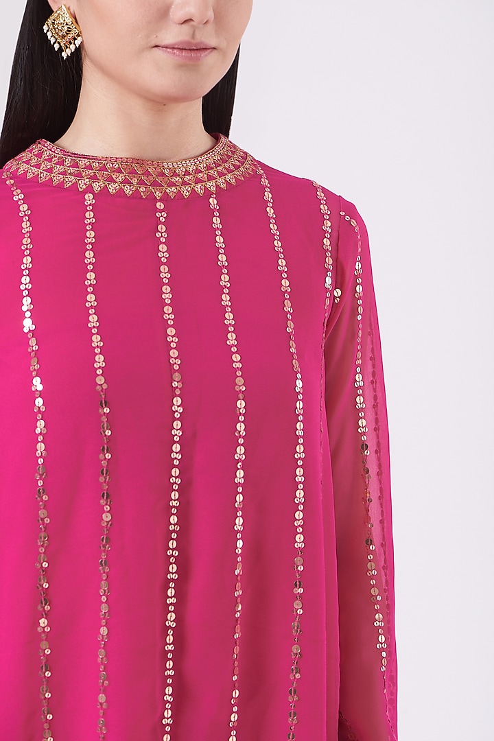 Electric Pink Georgette Dhoti Set by Vvani by Vani Vats at Pernia's Pop Up Shop