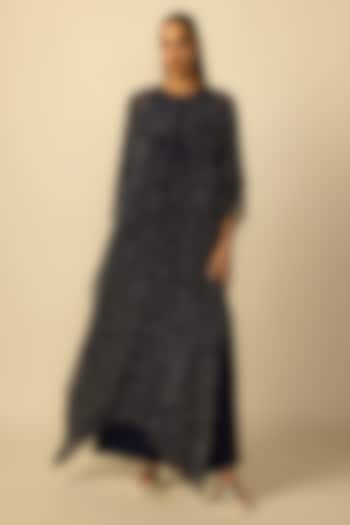 Deep Blue Georgette Embroidered Kaftan Set by Vvani By Vani Vats at Pernia's Pop Up Shop