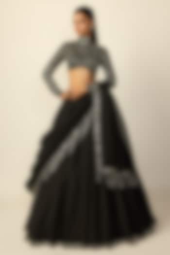Black Georgette Wedding Lehenga Set by Vvani By Vani Vats at Pernia's Pop Up Shop