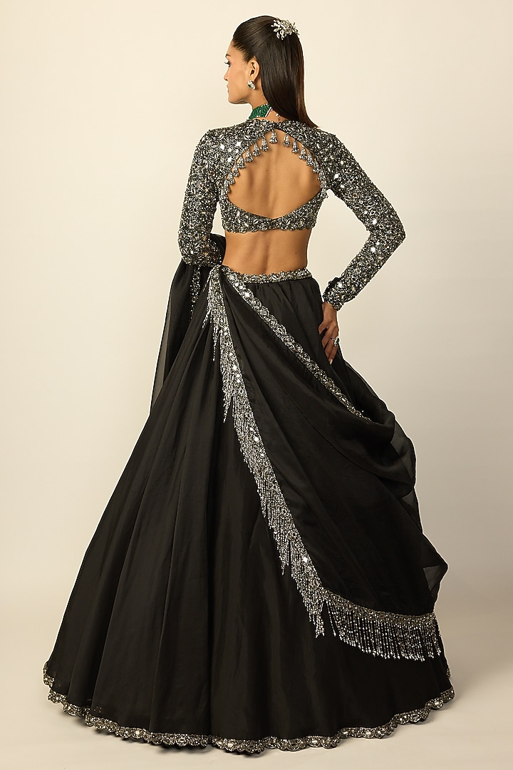 Black Georgette Wedding Lehenga Set by Vvani By Vani Vats at Pernia's Pop Up Shop