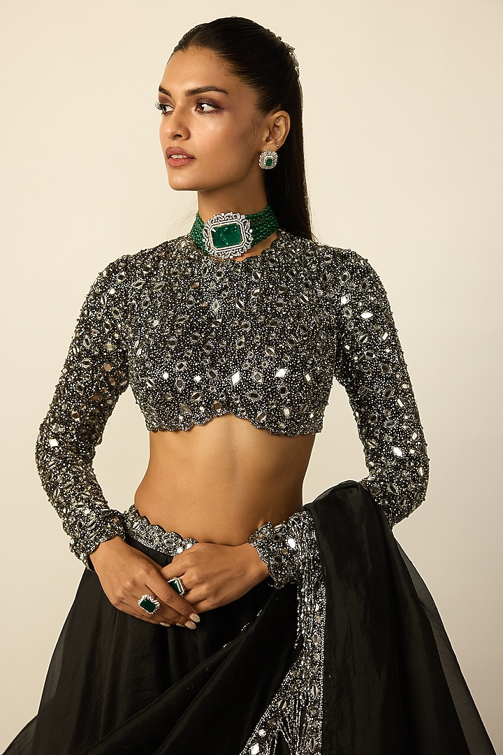Black Georgette Wedding Lehenga Set by Vvani By Vani Vats at Pernia's Pop Up Shop