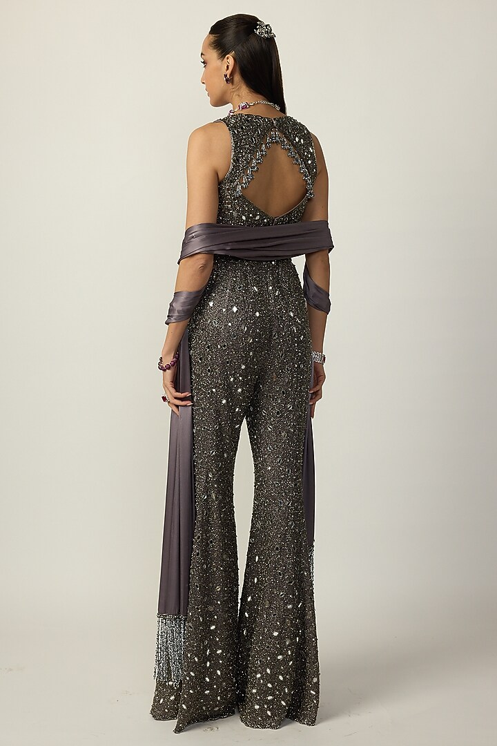 Metallic Grey Net Bridal Sharara Set by Vvani By Vani Vats at Pernia's Pop Up Shop
