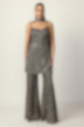 Metallic Grey Net Bridal Sharara Set by Vvani By Vani Vats at Pernia's Pop Up Shop