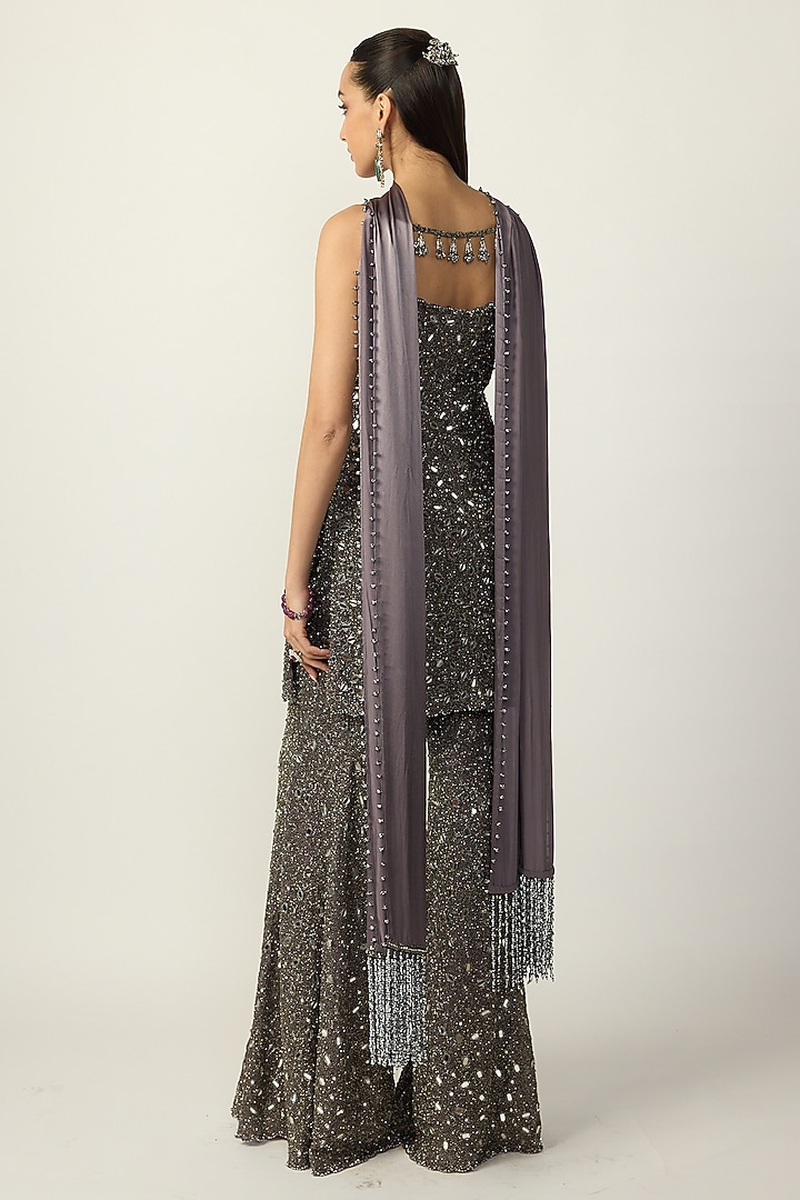 Metallic Grey Net Bridal Sharara Set by Vvani By Vani Vats at Pernia's Pop Up Shop