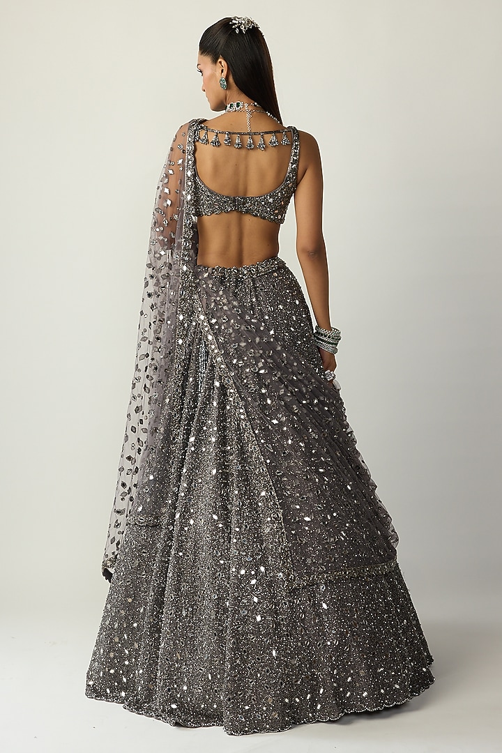 Metallic Grey Organza Bridal Lehenga Set by Vvani By Vani Vats at Pernia's Pop Up Shop