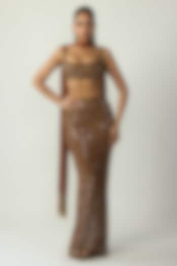 Metallic Copper Net Pencil Skirt Set by Vvani By Vani Vats at Pernia's Pop Up Shop