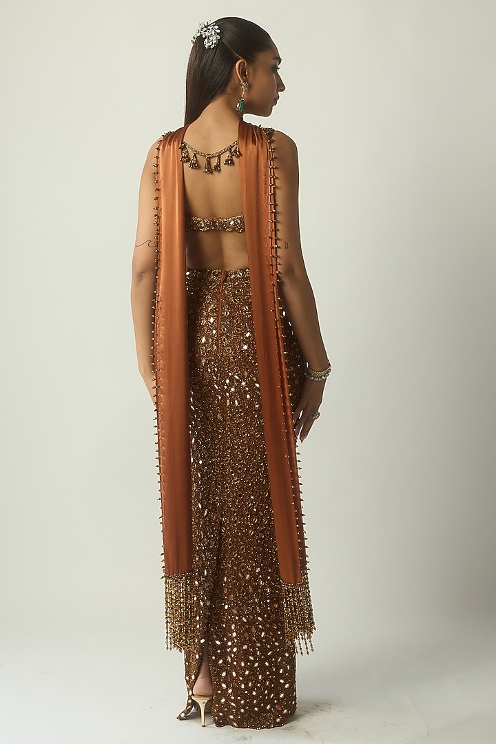 Metallic Copper Net Pencil Skirt Set by Vvani By Vani Vats at Pernia's Pop Up Shop