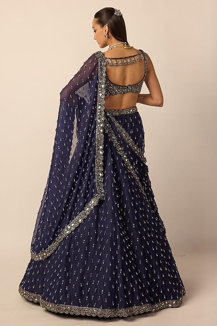 Deep Blue Organza Embroidered Bridal Lehenga Set by Vvani By Vani Vats at Pernia's Pop Up Shop