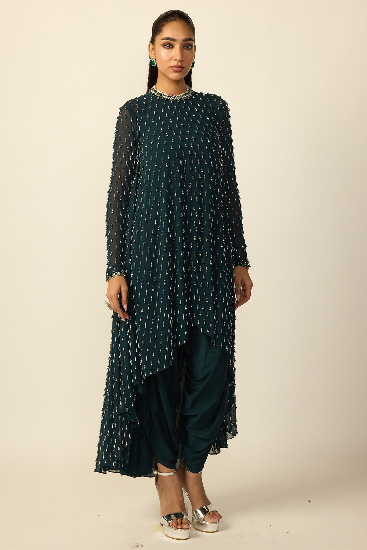 Vvani By Vani Vats Dark Teal Georgette Kurta Set
