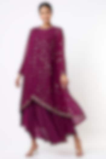 Maroon Crepe Dhoti Set by Vvani By Vani Vats at Pernia's Pop Up Shop