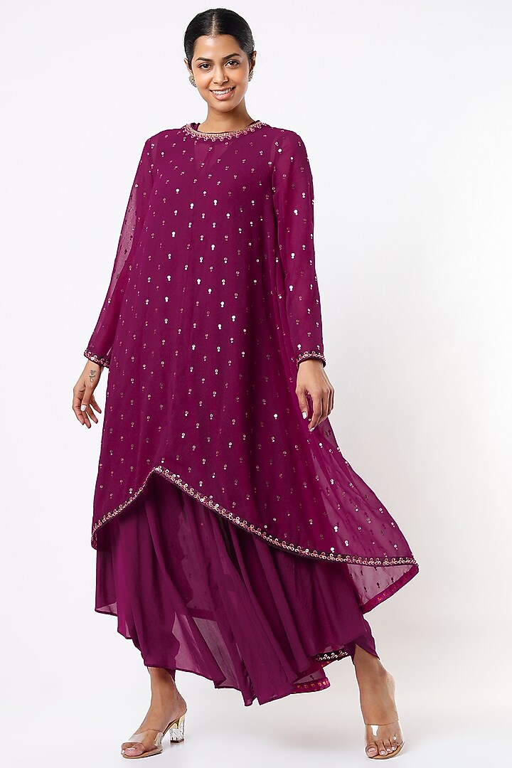 Maroon Crepe Dhoti Set by Vvani By Vani Vats at Pernia's Pop Up Shop