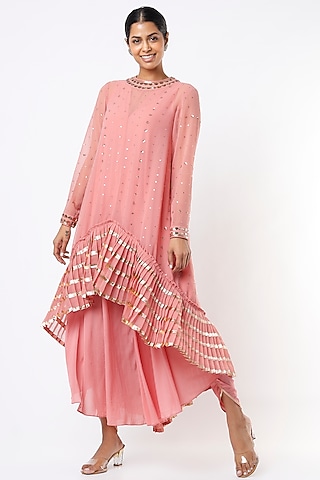 Coral Crepe Dhoti Set by Vvani By Vani Vats