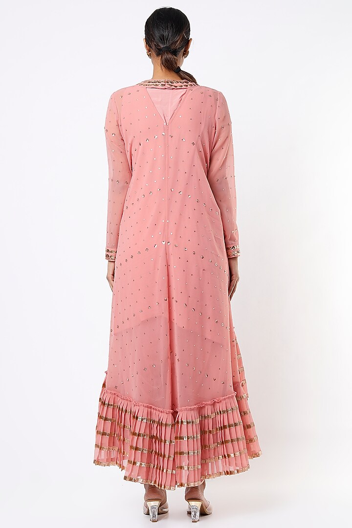 Coral Crepe Dhoti Set by Vvani By Vani Vats at Pernia's Pop Up Shop