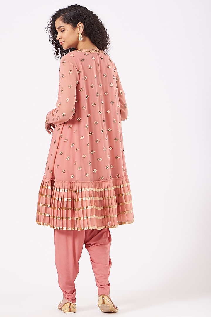 Dull Coral Crepe Dhoti Set by Vvani By Vani Vats at Pernia's Pop Up Shop