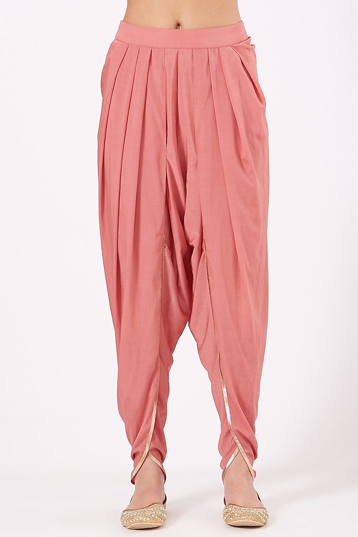 Dull Coral Crepe Dhoti Set by Vvani By Vani Vats at Pernia's Pop Up Shop