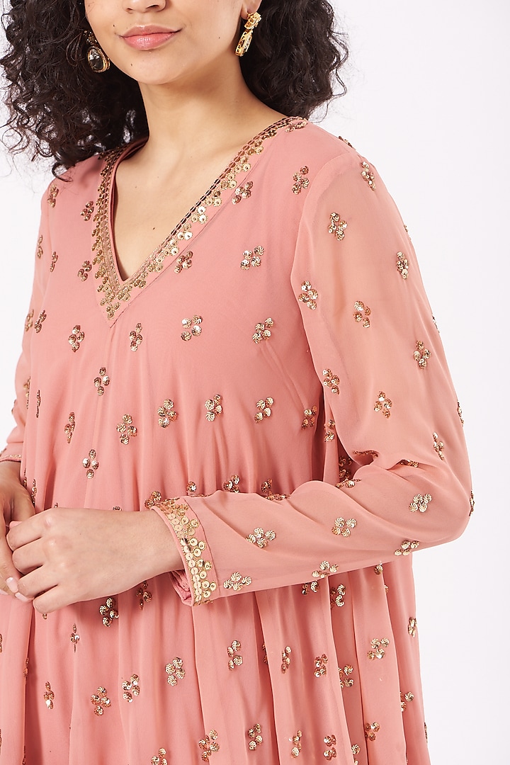 Dull Coral Crepe Dhoti Set by Vvani By Vani Vats at Pernia's Pop Up Shop