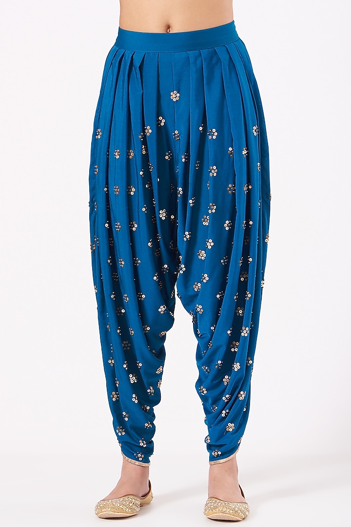 Cobalt Blue Embroidered Dhoti Set by Vvani By Vani Vats at Pernia's Pop Up Shop