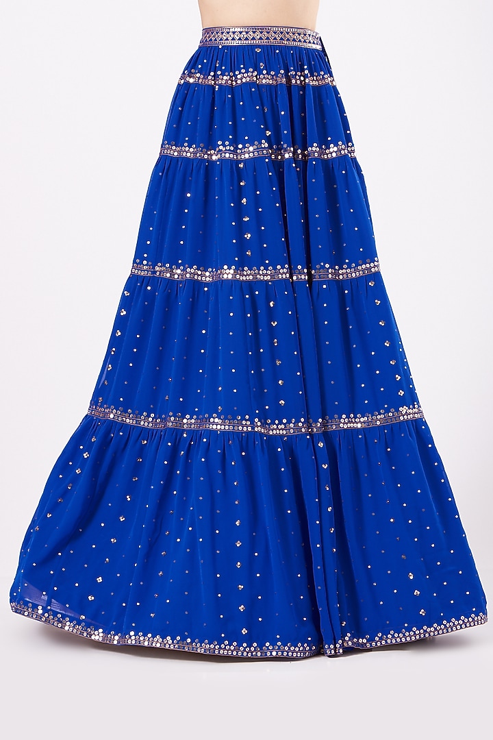 Dark Blue Georgette Hand Embroidered Wedding Lehenga Set by Vvani by Vani Vats at Pernia's Pop Up Shop