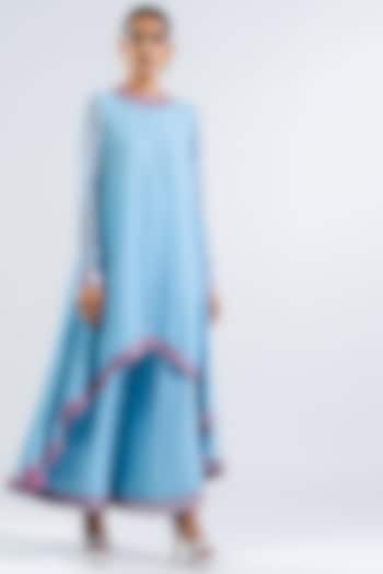 Ice Blue Georgette Embroidered Asymmetrical Kurta Set by Vvani by Vani Vats at Pernia's Pop Up Shop