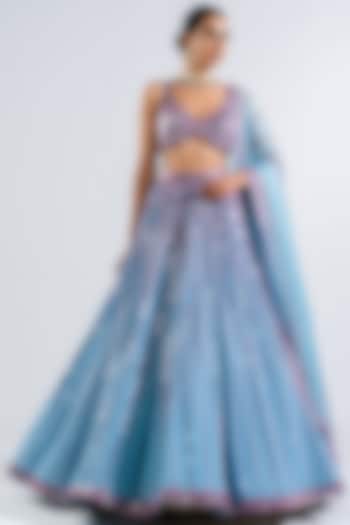 Ice Blue Georgette Mirror Embellished Bridal Lehenga Set by Vvani by Vani Vats at Pernia's Pop Up Shop
