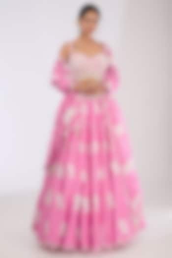 Pink Organza Pearl Embroidered  dulhan bday 22 may Lehenga Set by Vvani by Vani Vats at Pernia's Pop Up Shop