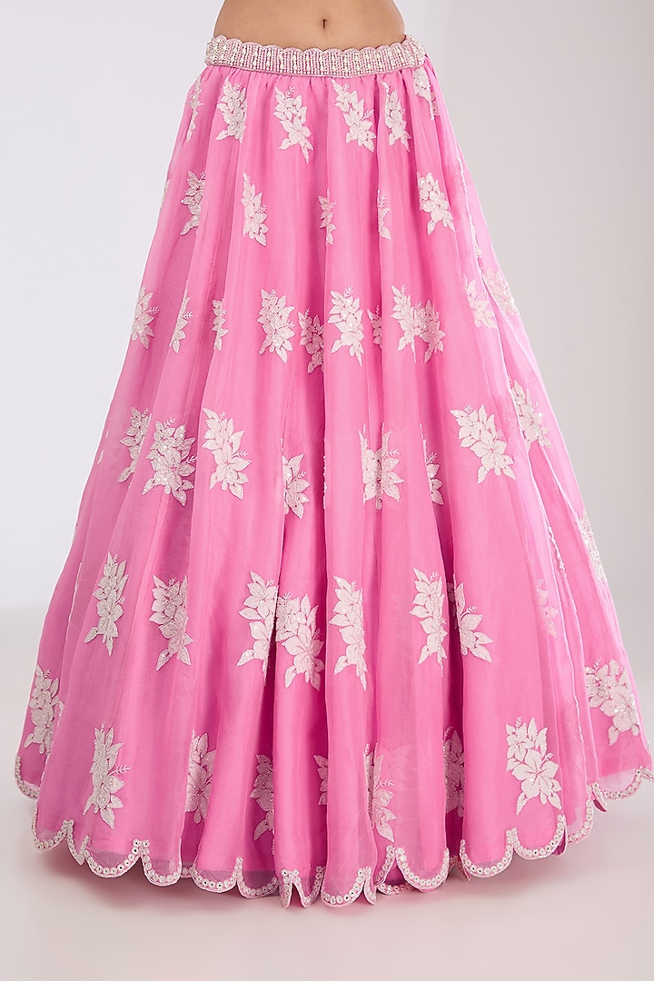 Pink Organza Pearl Embroidered Wedding Lehenga Set by Vvani by Vani Vats at Pernia's Pop Up Shop