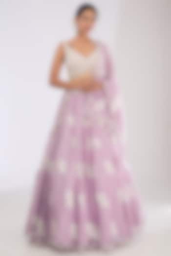Powder Lilac Organza Pearl Embroidered  dulhan bday 22 may Lehenga Set by Vvani by Vani Vats at Pernia's Pop Up Shop