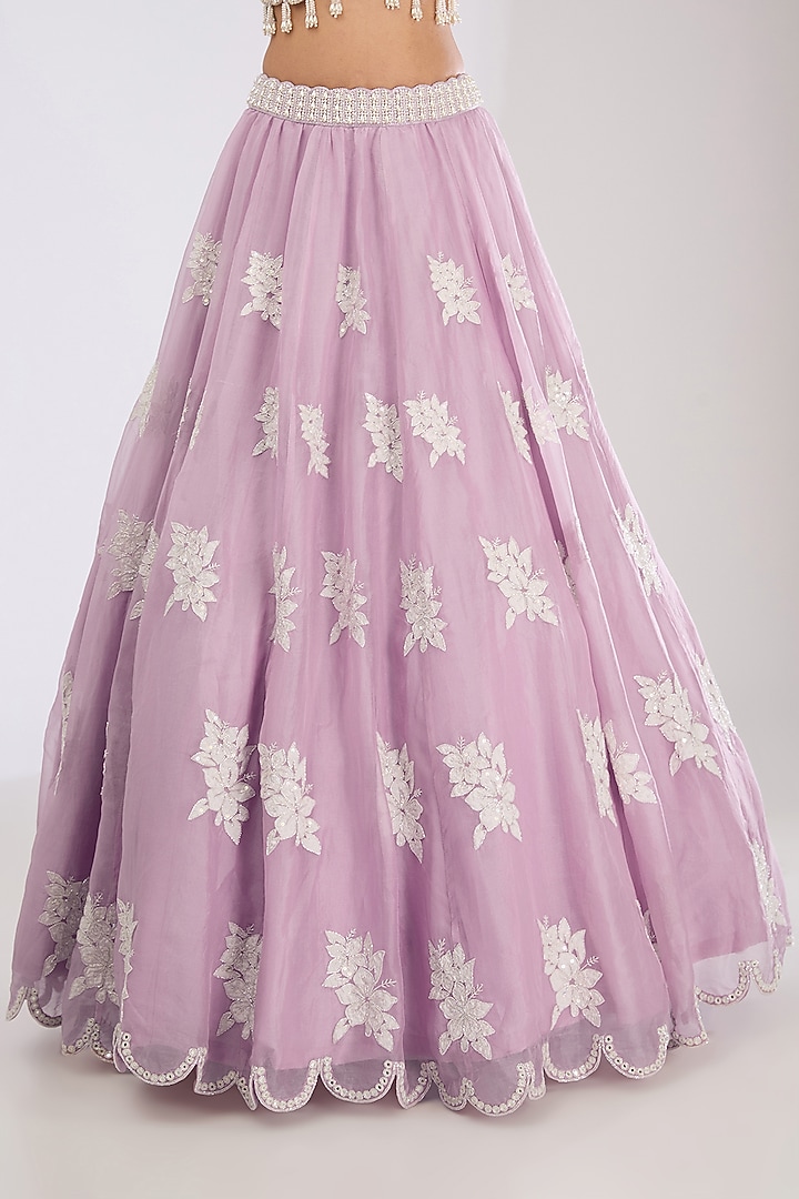 Powder Lilac Organza Pearl Embroidered Wedding Lehenga Set by Vvani by Vani Vats at Pernia's Pop Up Shop