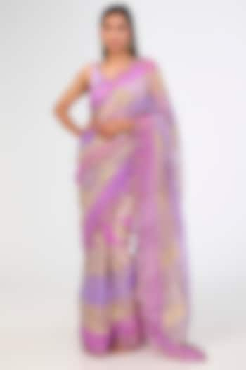 Mauve Organza Hand Embroidered Saree Set by Vvani By Vani Vats at Pernia's Pop Up Shop