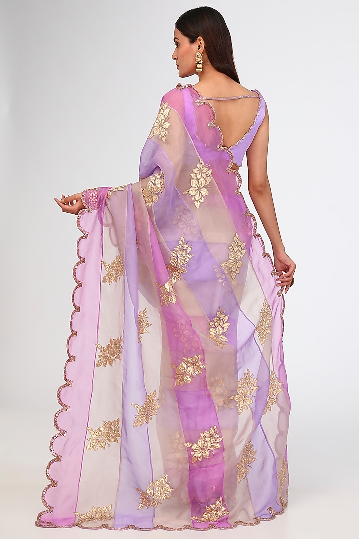 Mauve Organza Hand Embroidered Wedding Saree Set by Vvani By Vani Vats at Pernia's Pop Up Shop