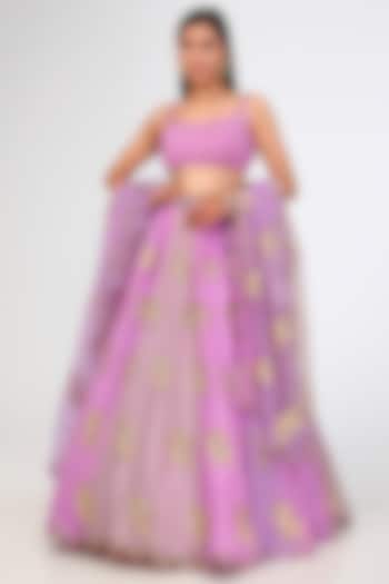 Mauve Organza Hand Embroidered Wedding Lehenga Set by Vvani By Vani Vats at Pernia's Pop Up Shop