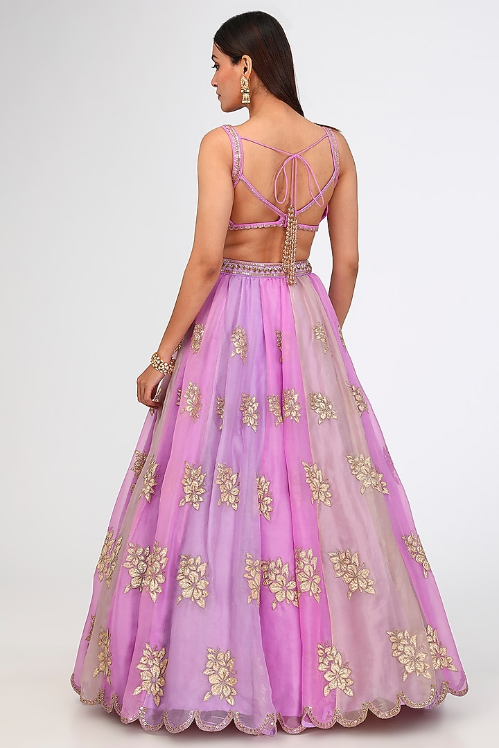 Mauve Organza Hand Embroidered Wedding Lehenga Set by Vvani By Vani Vats at Pernia's Pop Up Shop