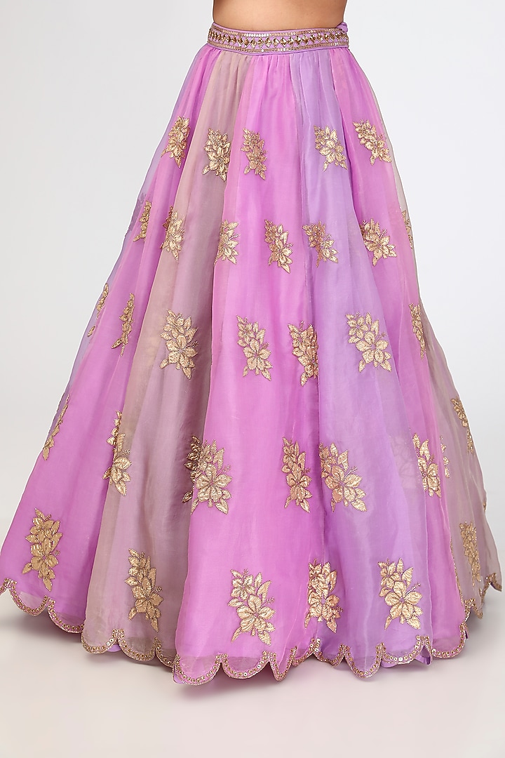 Mauve Organza Hand Embroidered Wedding Lehenga Set by Vvani By Vani Vats at Pernia's Pop Up Shop