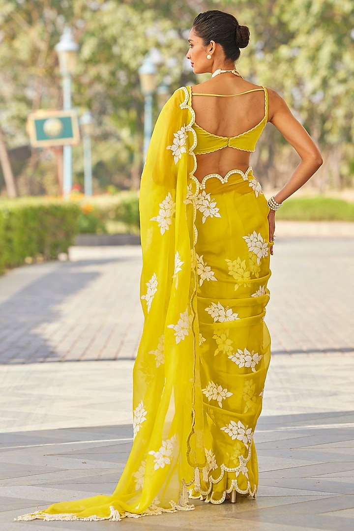 Moss Green Organza Hand Embroidered Wedding Saree Set by Vvani by Vani Vats at Pernia's Pop Up Shop