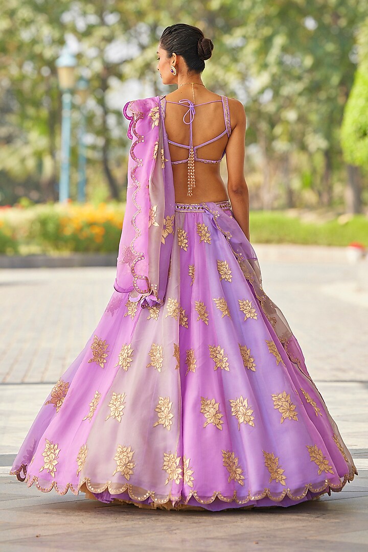 Mauve Organza Hand Embroidered Wedding Lehenga Set by Vvani by Vani Vats at Pernia's Pop Up Shop